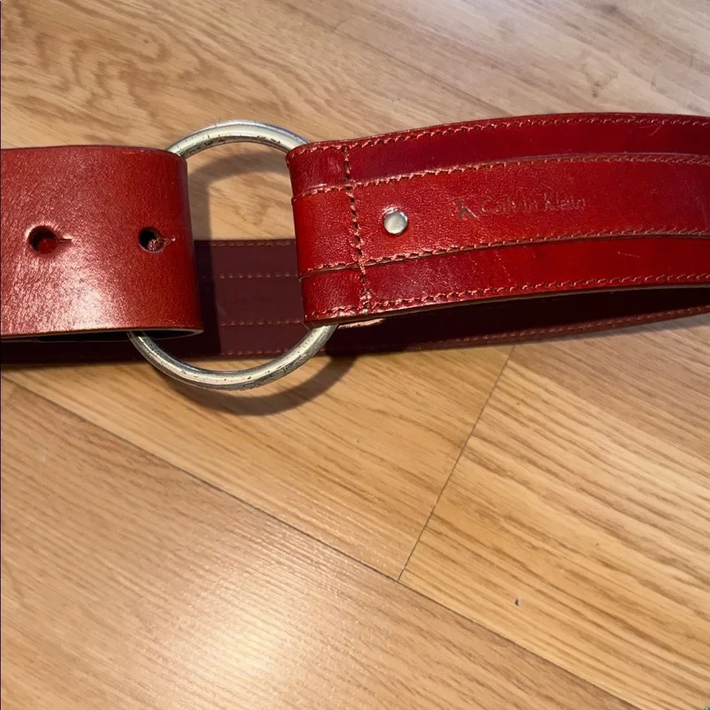 Vintage Calvin Klein Bold Brown Leather Belt Ring Buckle Small Y2k Boho